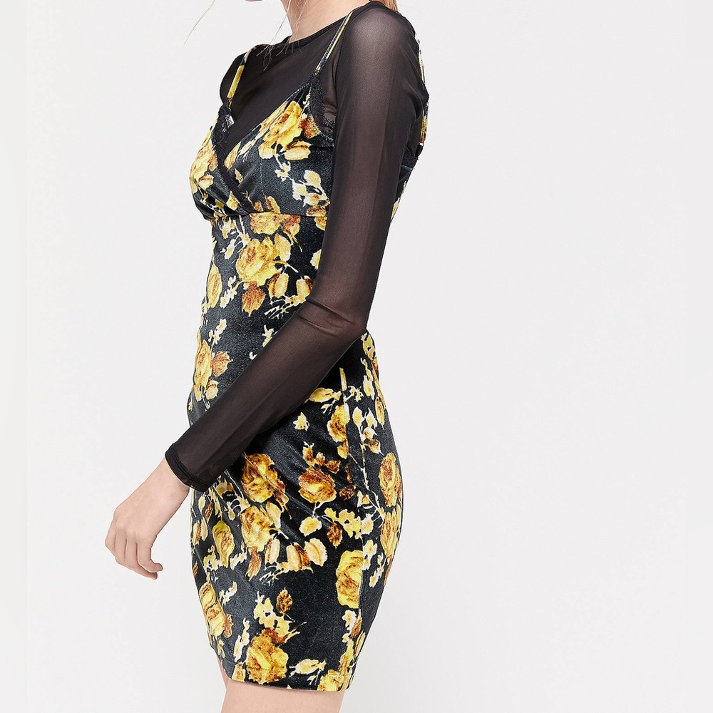 Urban Outfitters Bernadette Velvet Mini Slip Dress with Floral Print Grunge